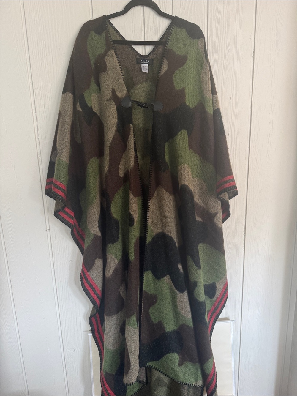 AKIRA Camouflage Poncho Wrap with Red Trim